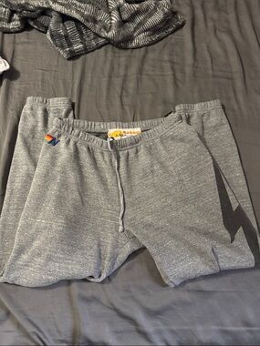 Aviator Nation Gray Track Joggers with Rainbow Logo